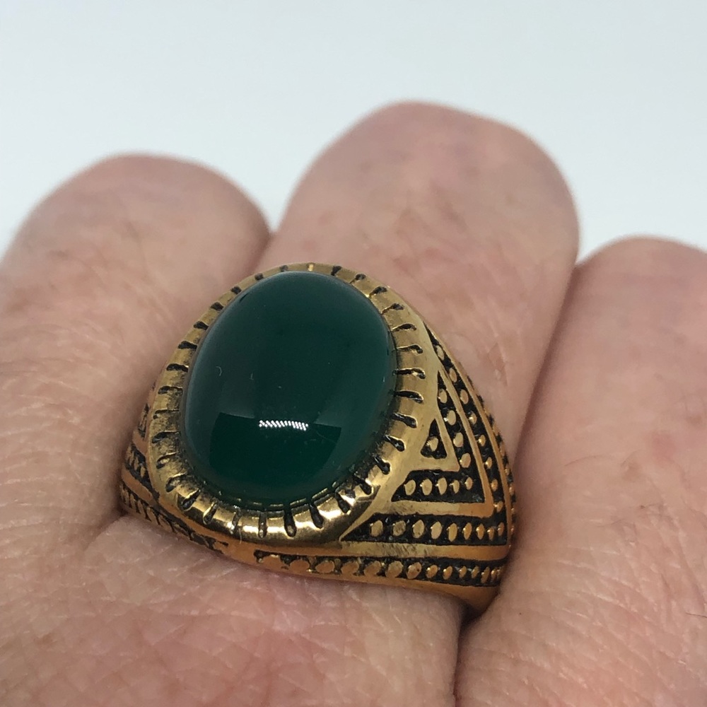 Vintage Green Onyx Stainless Steel Ring